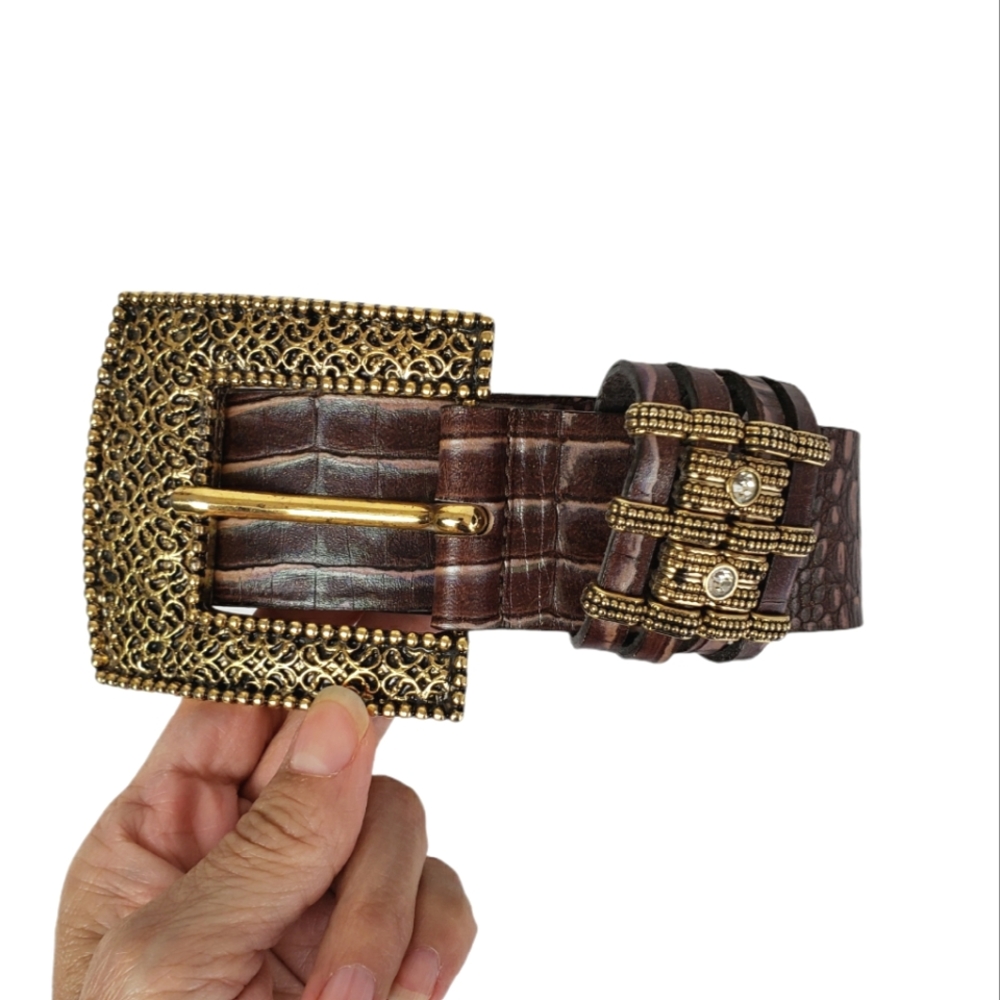 Berge Vintage Croc Print Leather Belt